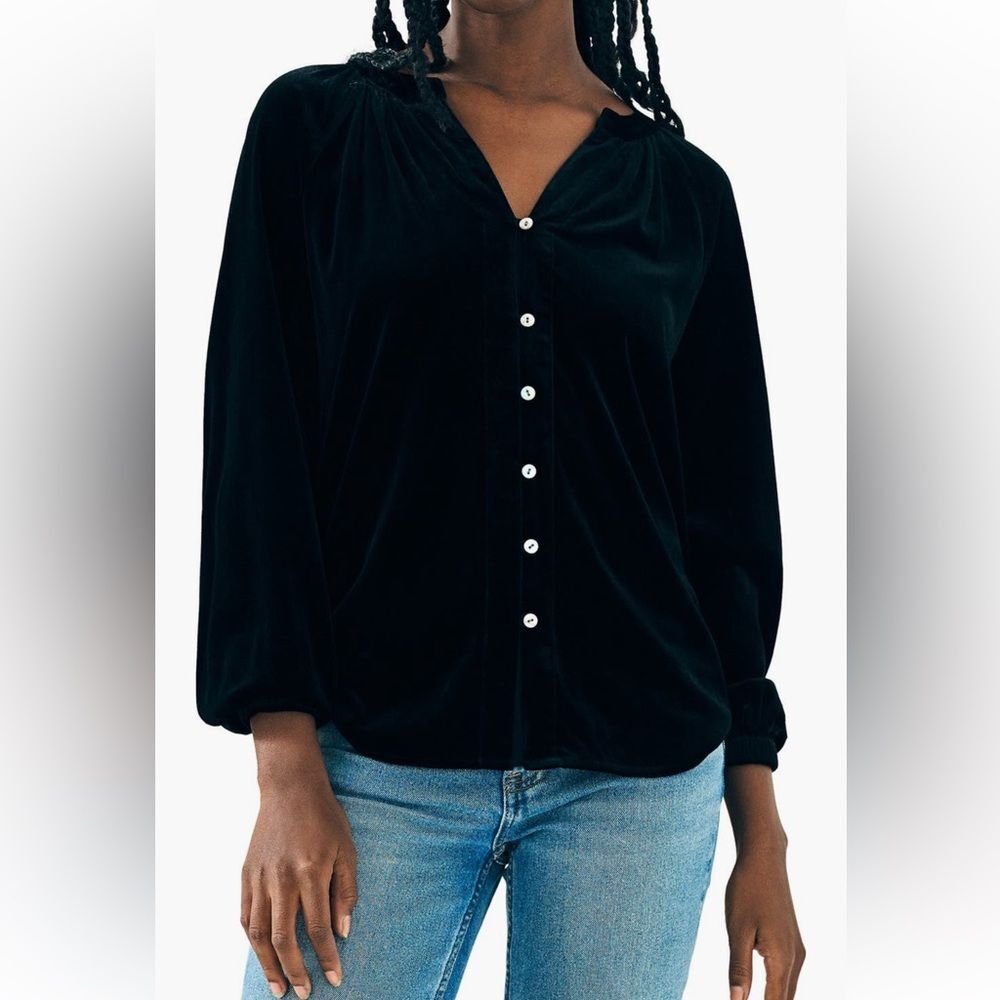 New Faherty Naomi Stretch Button-up Shirt Size Medium in Black